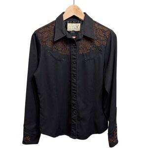 VTG Roper Women's Western Snap Floral Embroidered Top M Snap Cowgirl Rockabilly